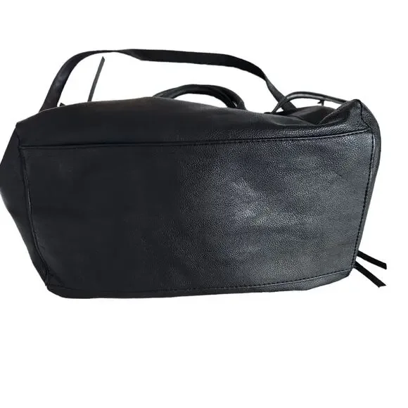 Steve Madden Medium Sized Black Purse Yellow Trim Zipper Details - Picture 7 of 11